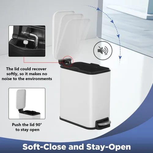 Miniatura 5 de BestOffice Basurero de baño con tapa, cubo de basura pequeño con pedal de 1.3 galones, cubo de basura blanco de acero inoxidable para baño