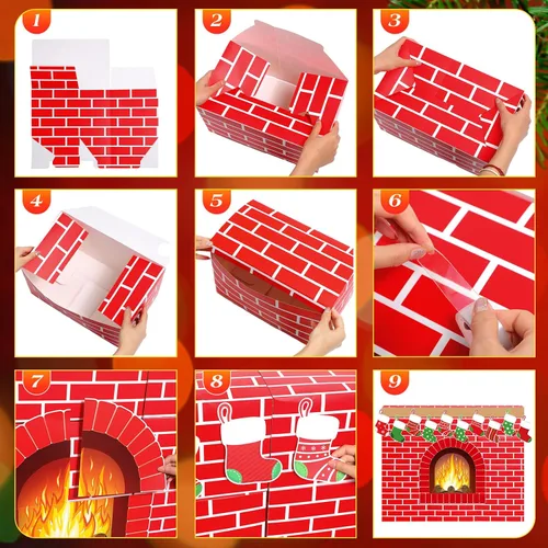 Miniatura 4 de Fullhawl 47 chimeneas de cartón de Navidad 3D de 39 x 35 pulgadas, chimenea artificial de Navidad con media llama de fuego, guirnalda de grano