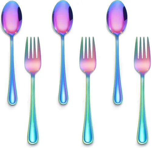 Miniatura 10 de LIANYU Juego de cubiertos para niños de 10 piezas, incluye 5 cucharas para niños, 5 tenedores para niños, utensilios de acero inoxidable para niños