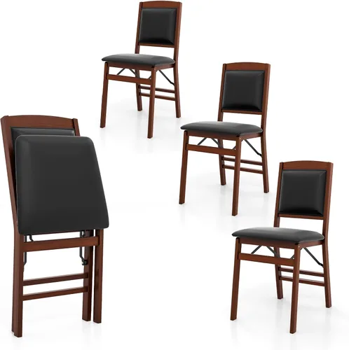 Miniatura 13 de Giantex Juego de 2 sillas de comedor plegables de madera negra con asiento acolchado, marco de madera maciza, carga máxima de 400 libras, sin