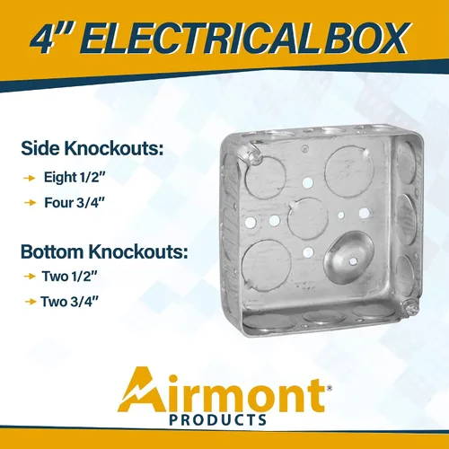 Miniatura 2 de Caja Eléctrica Cuadrada de 4'', Construcción Dibujada, Diez 1/2'' y Seis 3/4'' Knockouts, Suelo Elevado, 21.0 Cu. in. Capacidad, 1-1/2'' Profundo