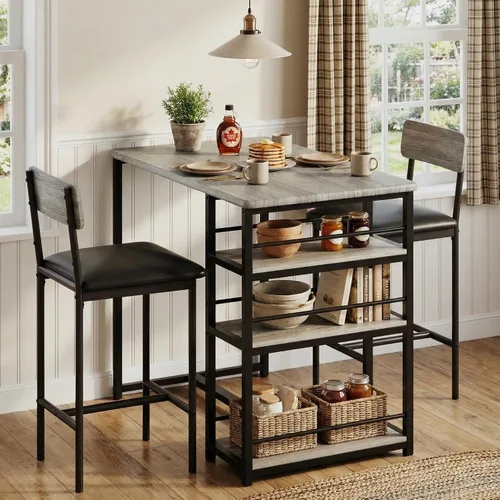 Miniatura 2 de GarveeHome Juego de mesa de comedor para 2, mesa de cocina de altura de mostrador con 2 taburetes de bar tapizados, mesa de comedor y sillas
