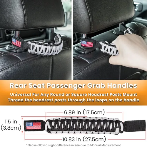 Miniatura 6 de Asas de agarre de barra antivuelco+mango de agarre para reposacabezas para Jeep Wrangler YJ TJ JK JKU JL JLU Sport Sahara Freedom Rubicon Unlimited