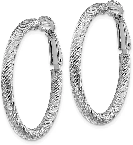 Miniatura 2 de Juego de aretes de aro redondos de oro blanco de 10 quilates, 3 x 25 pulgadas, con parte trasera omega, Oro blanco