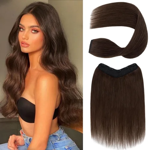 Miniatura 7 de S-noilite Extensiones de cabello humano con clip de una pieza, 5 clips, 3/4 de cabeza completa, parte en V, trama de cabello más grueso, red