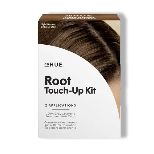 dpHUE Kit de retoque de raíz, marrón claro, tinte permanente para el cabello para cobertura de canas, incluye dos aplicaciones, sin parabenos, SLS y