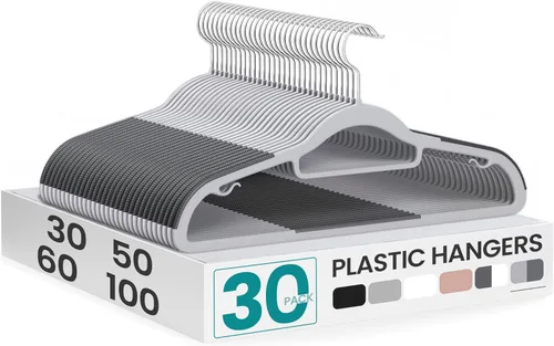 Miniatura 11 de SONGMICS Paquete de 100 perchas para abrigos, perchas de plástico que ahorran espacio, antideslizantes, 0.5 cm de grosor, 42 cm de ancho, gancho