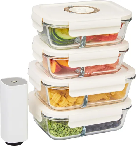 HOLDN’ STORAGE Recipientes de almacenamiento al vacío para alimentos, juego de 4 recipientes de compartimentos y bomba electrónica - Mantenga los