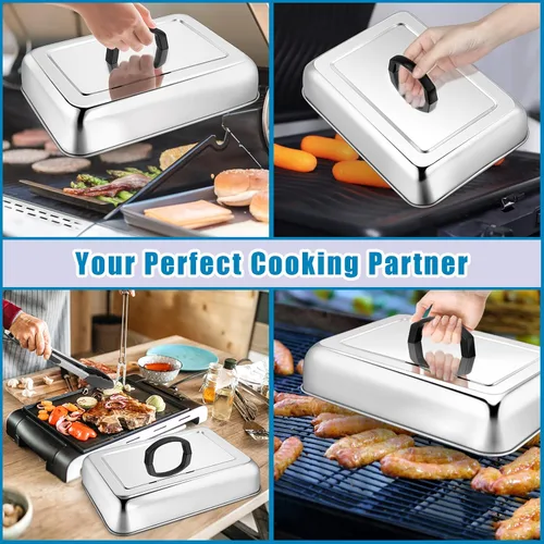 Miniatura 6 de HaSteeL Cubierta rectangular para untar queso, de acero inoxidable, tapa de tapa de vapor para queso, accesorios resistentes para parrilla