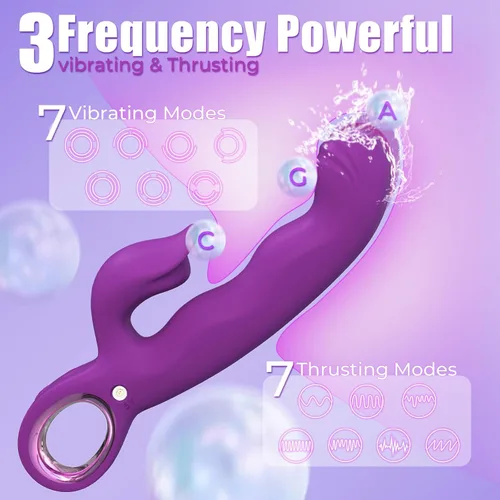 Miniatura 6 de Vibrador de empuje con control APP para mujeres, en forma de conejo y dedo, con 7 empujes y 7 vibradores, juguetes para adultos con control remoto