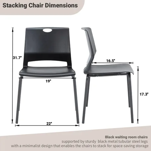 Miniatura 3 de Juego de 4 sillas apilables negras, modernas sillas de oficina para invitados, sillas de comedor apilables, silla de plástico para sala