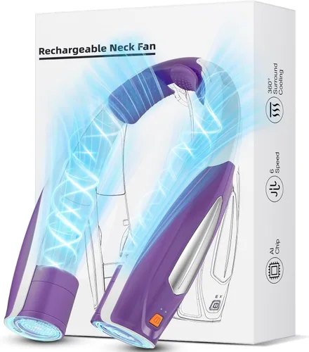 Miniatura 12 de Hionly Ventilador de cuello AI, ventilador personal portátil ajustable de 6 velocidades, recargable, batería de 6000 mAh de enfriamiento más rápido