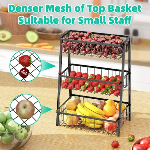 Miniatura 2 de Simple Trending canasta de frutas de 3 niveles trapezoidal con 4 ganchos para plátanos, organizador de cocina extra grande de alambre de metal