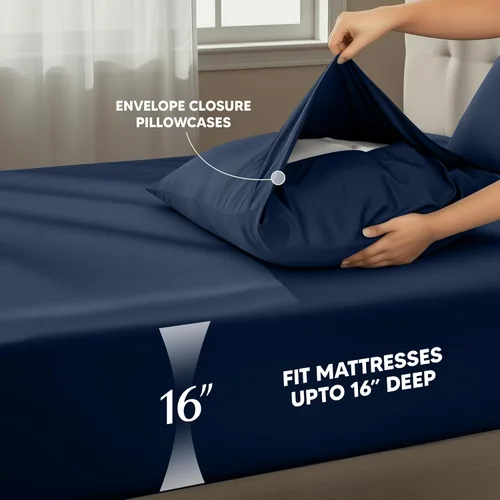Miniatura 4 de Juego de sábanas Utopia Bedding tamaño California King – Juego de 4 sábanas para cama tamaño California King, microfibra suave y transpirable, Azul
