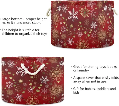 Miniatura 2 de Bolaz Cesta de almacenamiento grande de Navidad, copos de nieve blancos y dorados, caja de almacenamiento de juguetes, contenedores organizadores