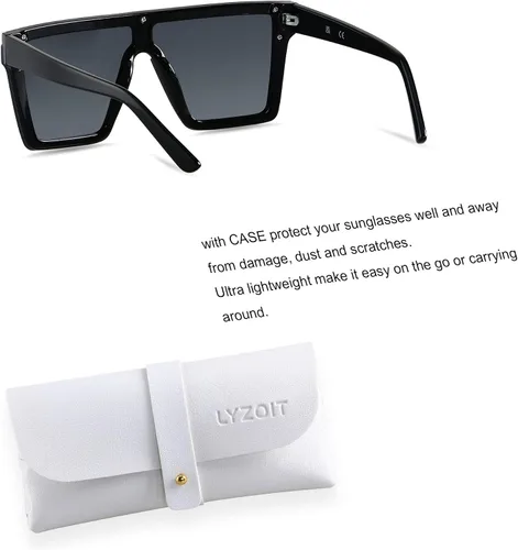 Miniatura 3 de LYZOIT Lentes de sol cuadrados de gran tamaño para mujeres y hombres, parte superior plana grande, protección UV, sombras sin montura