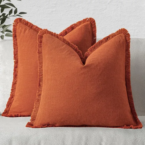 Miniatura 15 de MIULEE Juego de 2 fundas de almohada decorativas de lino neutro con flecos, fundas de cojín de estilo bohemio con borlas para sofá, cama, sala