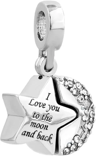 Miniatura 2 de CharmSStory Abalorio de corazón con texto en inglés "I Love You to The Moon and Back" para pulseras, vidrio