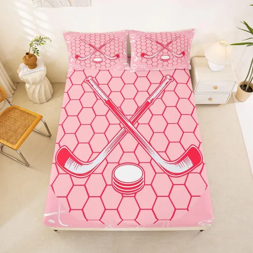 Miniatura 18 de Sábana bajera ajustable de hockey sobre hielo, tamaño individual, para adolescentes y niñas, juego de ropa de cama de hockey para decoración de sala