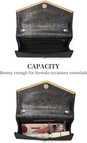 Miniatura 7 de FZOWVIR Bolso de noche para mujer, bolso de boda brillante para fiesta, baile de graduación, bolsas cruzadas formales con purpurina, Negro
