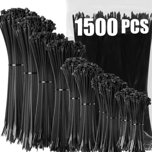 XINGO Paquete de 1500 bridas negras de varios tamaños, 4+6+8+10+12 pulgadas, correas de nailon autobloqueantes resistentes a los rayos UV, perfectas