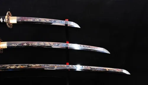 Miniatura 2 de Katana Wakizashi Tanto de arcilla japonesa forjada a mano, 3 piezas, corte real