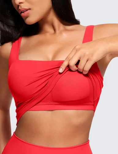 Miniatura 27 de CRZ YOGA Butterluxe Brasier deportivo de cuello cuadrado para mujer, estilo camiseta corta sin mangas, acolchado con soporte integrado para yoga