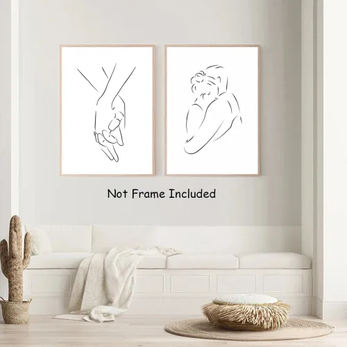 Miniatura 4 de PUYIQARE Dibujo de línea pareja abrazo a mano lienzo arte de pared, impresión minimalista de lienzo de dibujo de líneas, arte de pareja en blanco