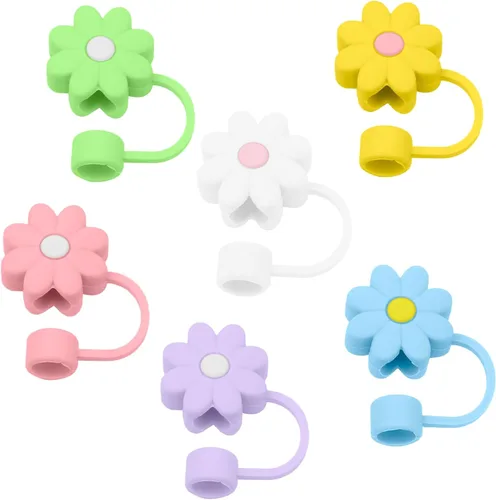 Miniatura 19 de 6 fundas de silicona para popotes Stanley Cups de 30 y 40 onzas, tapas de paja de flores a prueba de polvo, protectores reutilizables para popotes