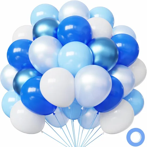 Miniatura 8 de Hiquaty Globos azules y plateados, 50 globos azul claro, globos azules y blancos de 12 pulgadas para decoración de cumpleaños, baby shower, boda