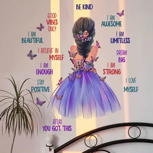 Miniatura 6 de iMagitek Calcomanías de pared de mariposa para niña, mariposas coloridas con citas motivacionales, calcomanías de pared para niñas, guardería