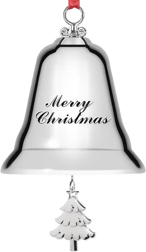 Styleonme Campanas decorativas, adornos de Navidad 2025, grabadas "It's Merry Christmas", decoración de campanas plateadas con colgantes de árbol
