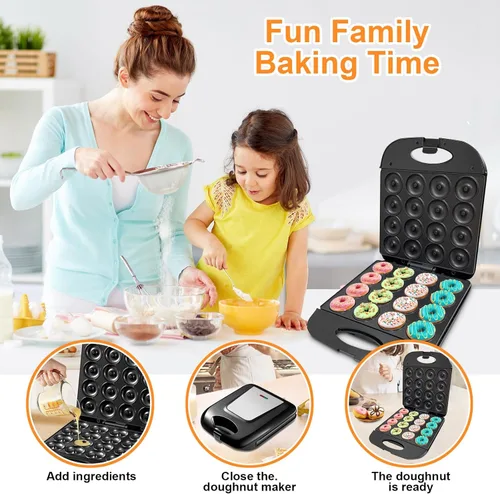 Miniatura 5 de Mini máquina para hacer donas 2025 para el hogar, para niños, de 16 agujeros, eléctrica de donas y panqueques con superficie antiadherente, ideal