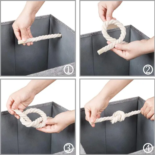 Miniatura 7 de PRANDOM Contenedores plegables grandes de almacenamiento de 11 x 11 pulgadas [paquete de 4] cestas de almacenamiento de tela de lino, cubos con asas