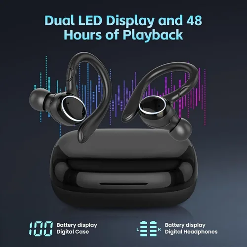 Miniatura 5 de Auriculares inalámbricos Bluetooth 5.3 con cancelación de ruido, auriculares estéreo con micrófono IPX7 resistentes al agua con gancho para teléfono