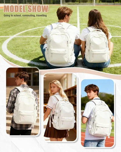 Miniatura 7 de BOXSAM Mochila ligera para mujer, mochila grande de viaje para laptop, mochila informal para la universidad, mochila para hombres, color beige