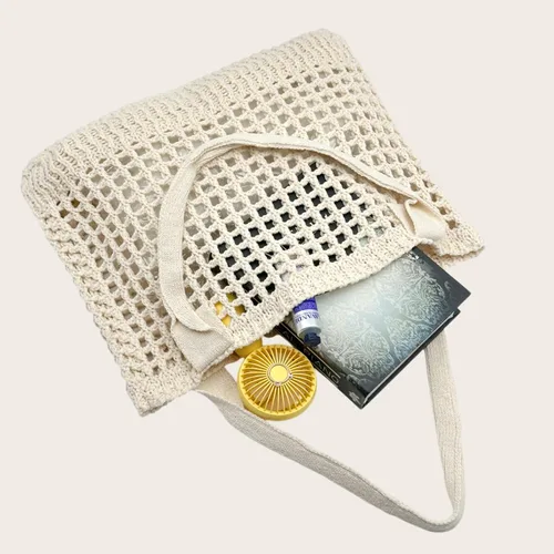 Miniatura 6 de ENBEI Bolsa de playa para mujer, diseño hueco de punto de ganchillo, elegante para la playa, viajes y uso diario