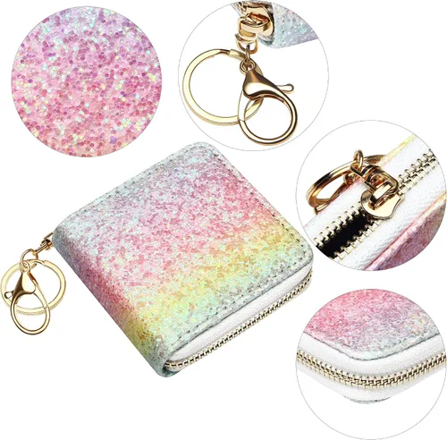 Miniatura 29 de GEEAD - Monedero pequeño con purpurina para mujer o niña, con anillo para llavero