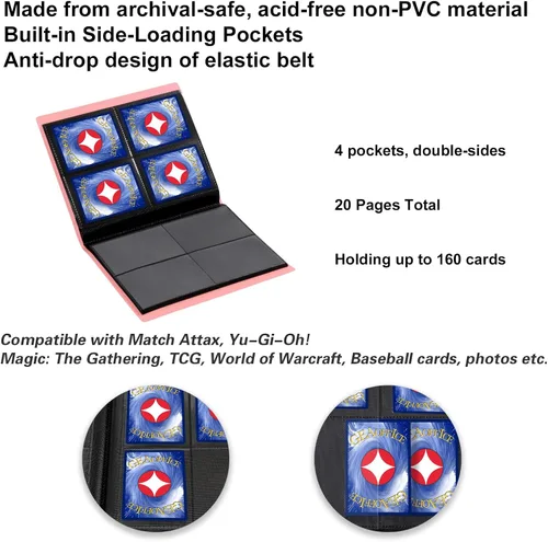 Miniatura 5 de GEAoffice Carpeta de tarjetas coleccionables – Carpeta de álbum de colección de tarjetas de 4 bolsillos – Carpeta de 160 bolsillos de carga lateral