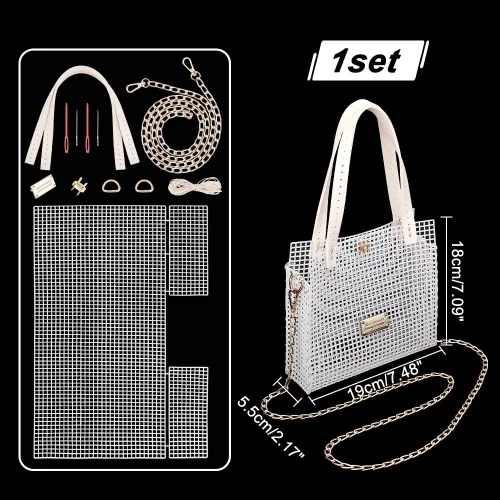 Miniatura 2 de WADORN Kit de fabricación de bolsas de ganchillo y tejido a mano, hojas de lona de plástico de malla tejida a mano para bordado y punto de cruz
