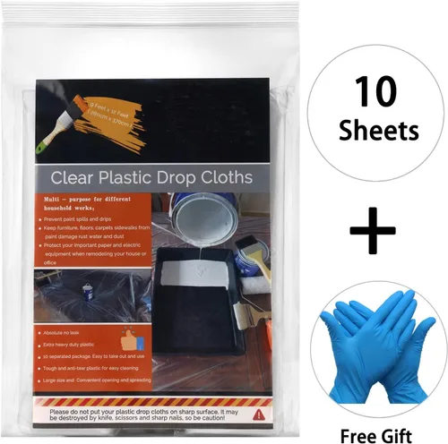 Miniatura 2 de 10 piezas de lonas de plástico para pintores, cubierta impermeable y antipolvo, lona desechable de 9 x 12 pies para pintar para sofá/cubierta