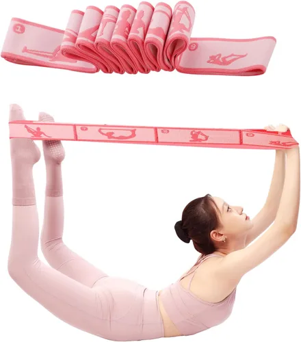 Correa elástica para estiramiento de yoga con 9 bucles, correa elástica para ballet, pierna, cuerpo, banda elástica para terapia física, danza, Rosa