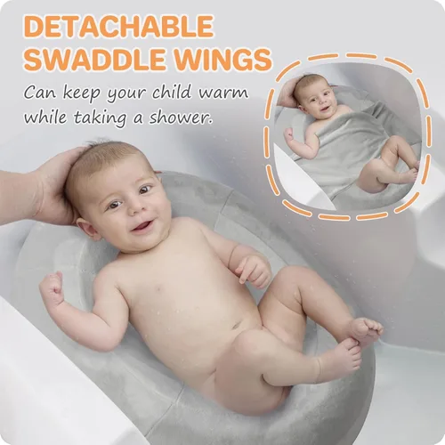 Miniatura 4 de Bañera inflable para bebé, incluye funda de microfibra 2 en 1, alas desmontables y bolsa de almacenamiento, regalo para recién nacidos de 0 a 6