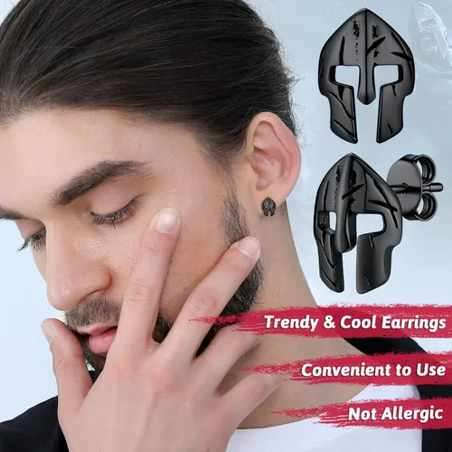 Miniatura 2 de FaithHeart Spartan - Aretes de casco para hombres y mujeres, acero inoxidable, chapado en oro de 18 quilates, joyería de Grecia con delicado