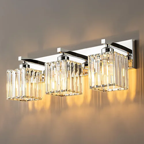 Miniatura 57 de Lámpara de tocador moderna de 2 luces de níquel cepillado, lámpara de tocador de cristal, luz de pared de baño, accesorios de iluminación de baño