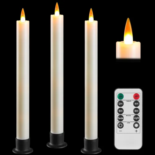 Miniatura 14 de Da by 3 piezas de velas cónicas parpadeantes sin llama operadas por batería - velas de ventana con control remoto y temporizador - llama LED 3D