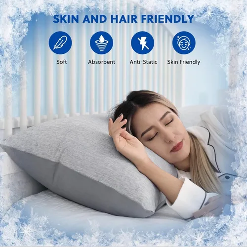 Miniatura 3 de HOMFINE Fundas de almohada refrescantes de tamaño estándar - Fibra de enfriamiento Q-Max 0.439 de doble cara para protector de almohada, funda
