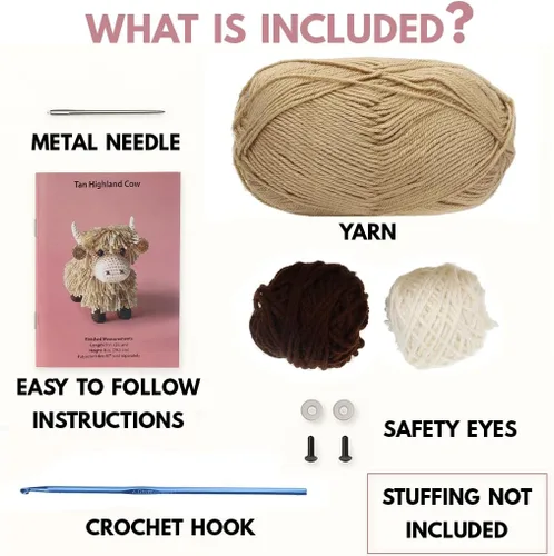 Miniatura 2 de LEISURE ARTS Kit de ganchillo Amigurumi Highland Cow, Bronceado, Principiante para Adultos, Kit de Animales, Crotchet