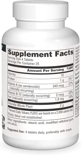 Miniatura 3 de Source Naturals Chlorella 500 mg Superalimento verde, tabletas B12-100 a base de plantas