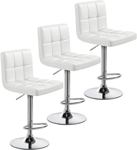 Miniatura 27 de Yaheetech Taburete de bar individual, taburetes giratorios de piel sintética ajustables, taburetes modernos con respaldo y reposapiés, taburetes